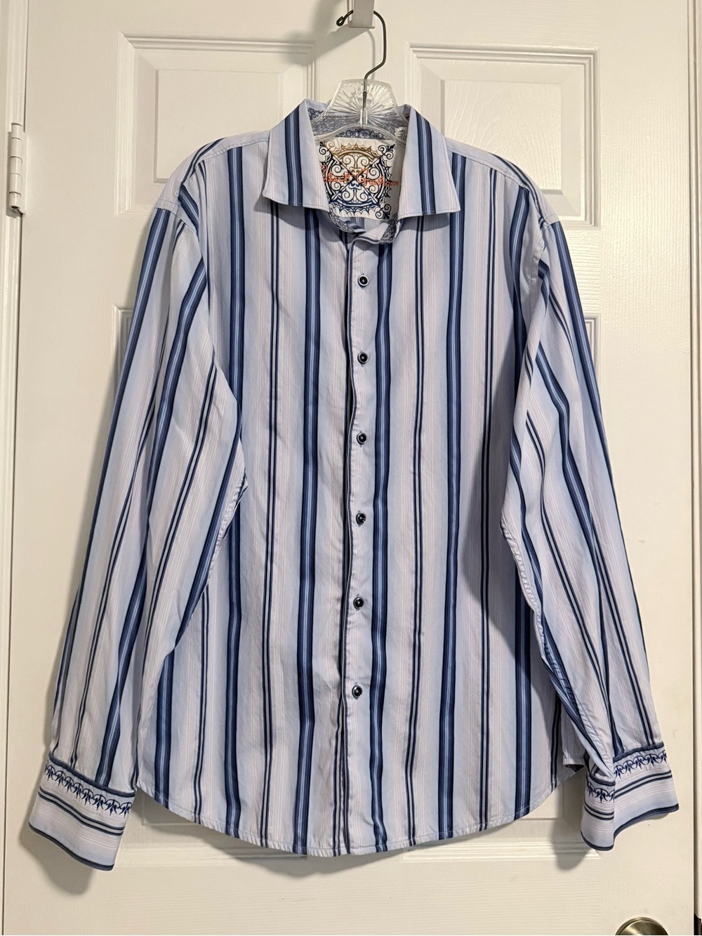 Robert Graham Men’s Shirt Blue Striped 2XL Flip Cuff Knowledge Wisdom Truth Flaw